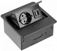 Розетка встраиваемая полуавтоматическая GTV 1-м.+2xUSB 127х118х66мм черный картинка